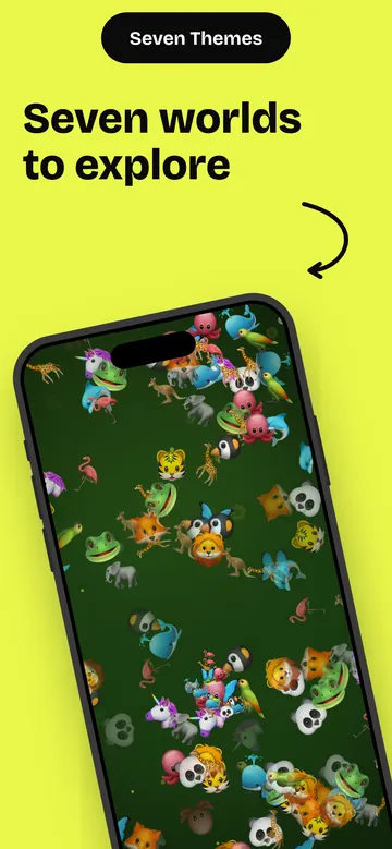 Animals theme: lions, frogs, unicorns and birds scattered across a jungle-green screen